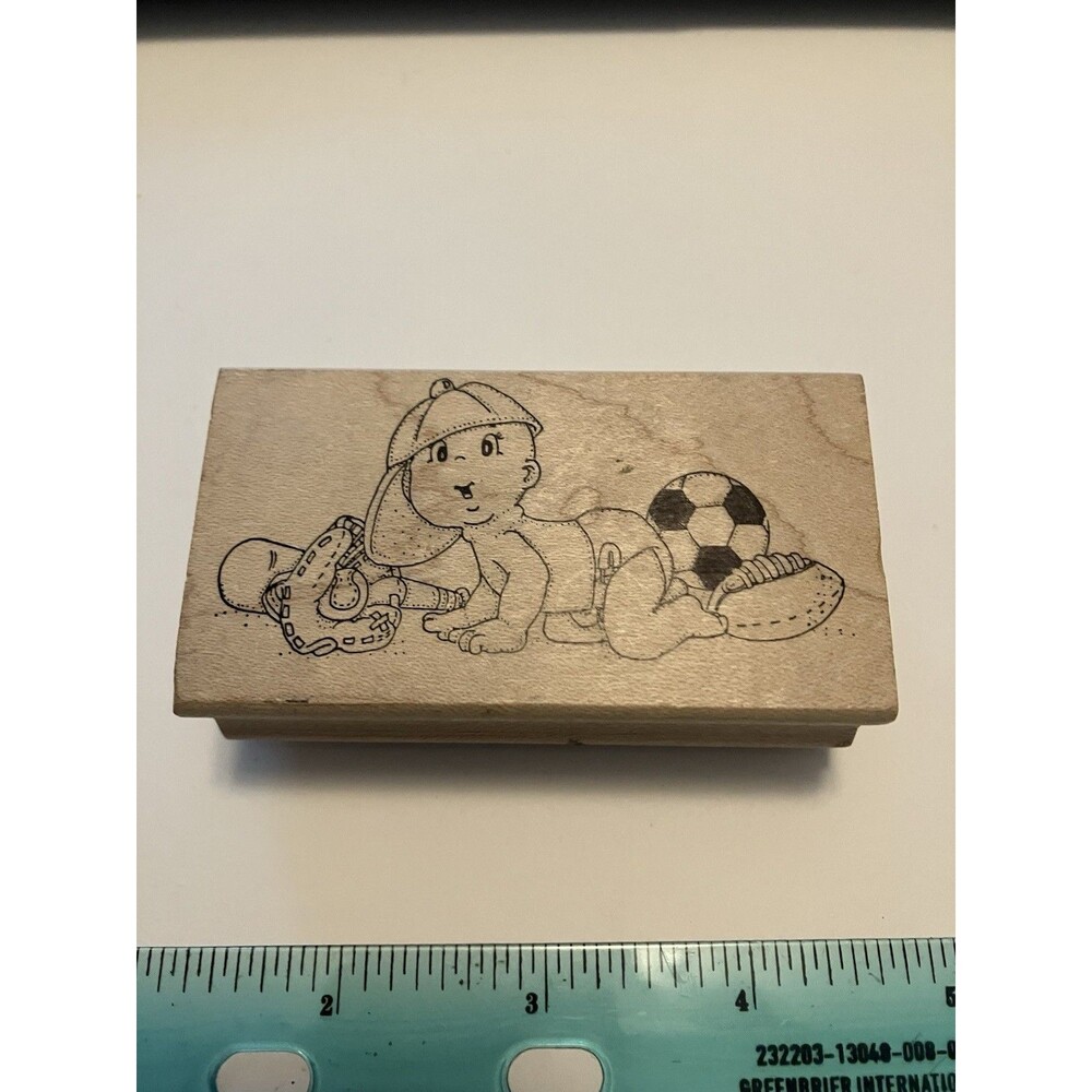 Art Impressions Rubber Stamp Baby Boy sports H-939 vintage 90s soccer football